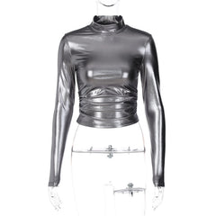 Seeing Stars Metallic High Neck Crop Top