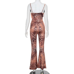 Take The Plunge Animal Print Sleeveless Flare Jumpsuit