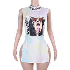 Bad B Graphic Print Cutout Sleeveless Mini T-Shirt Dress