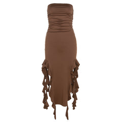 Strapless Ruffle Midi Dress