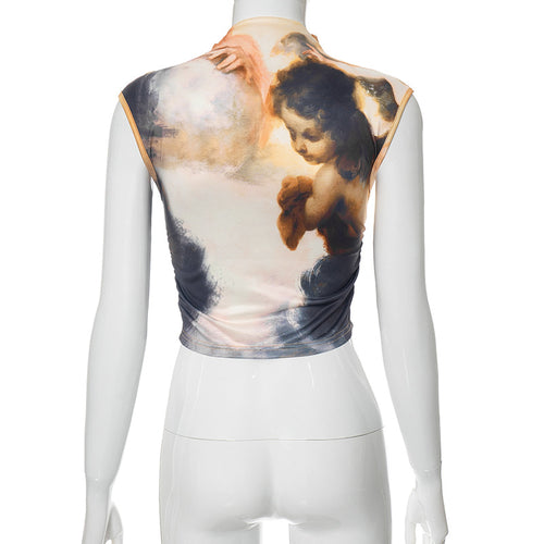 So Heavenly Mock Neck Printed Tank Top