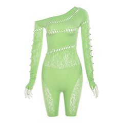 Applying Pressure Cutout Mesh Stretch Romper