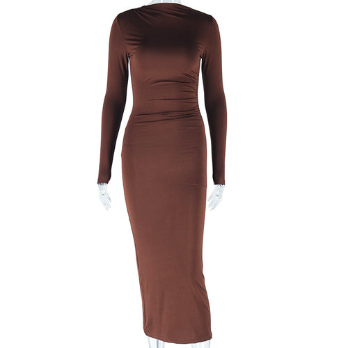 Pure Class Solid Color Long Sleeve Ruched Midi Dress