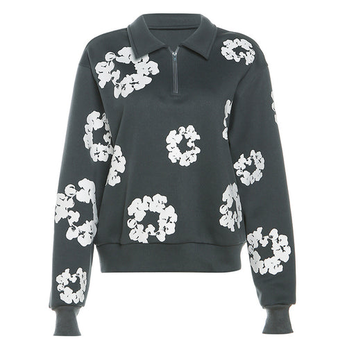 Raising Daisies Printed Zip Neck Sweatshirt