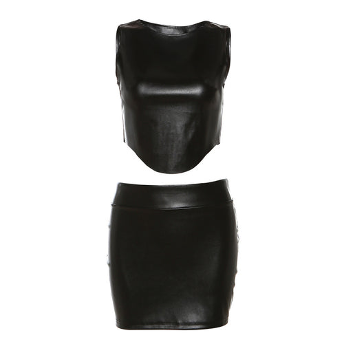 Dani Faux Leather Sleeveless Mini Skirt Set