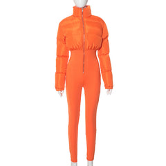 Ski Season Cropped Puffer Stretch Jumpsuit