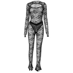 Justina Long Sleeve Cutout Lace Bodysuit Legging Pant Set