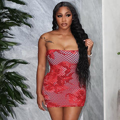 It's All Roses Lace Print Tube Bodycon Mini Dress