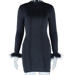 Ruffling Some Feathers Mock Neck Long Sleeve Bodycon Mini Dress