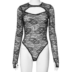 Justina Long Sleeve Cutout Lace Bodysuit Legging Pant Set