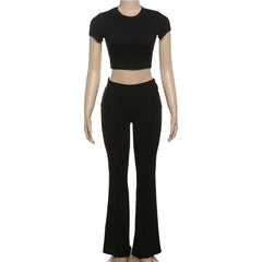 Solid Short Sleeve T-Shirt High Waist Legging Pant Set