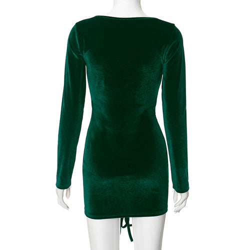 Focused On Me V-Neck Long Sleeve Velvet Bodycon Mini Dress