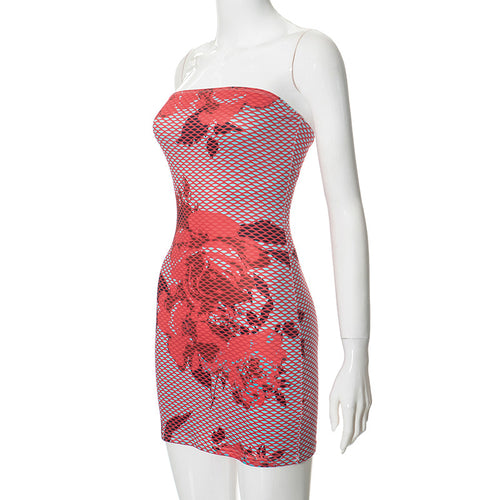 It's All Roses Lace Print Tube Bodycon Mini Dress