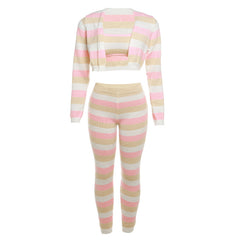 Kamya Striped Knit 3 PC Cami Cardigan Legging Pant Set