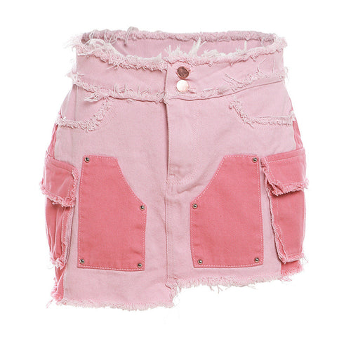 Sweet Fantasy Distressed Denim Mini Skirt Set