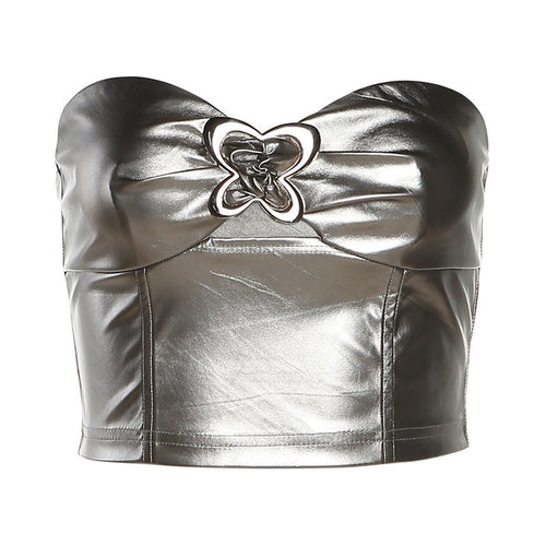 Metallic Stapless Crop Tube Top