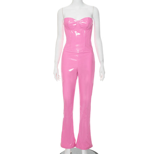 Bubblegum Pippin' Faux Leather Corset Bootcut Pant Set