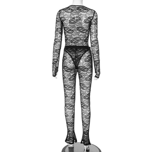 Justina Long Sleeve Cutout Lace Bodysuit Legging Pant Set