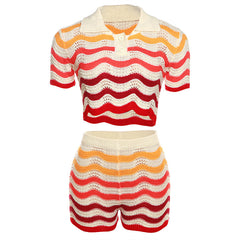 Poppin’ Out Chevron Crochet Knit Short Set