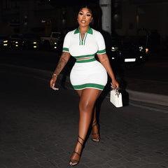 On The Green Knit Short Sleeve Polo Mini Skirt Set