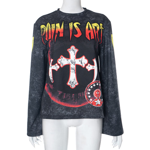 Pain Is Art Oversized Graphic Print Long Sleeve Top