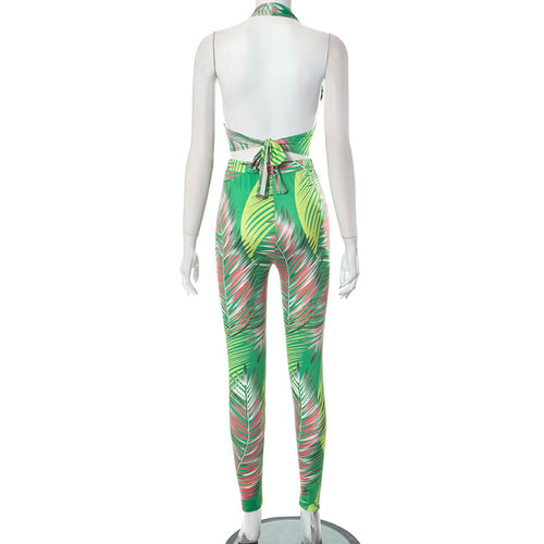 Feeling Tropical Printed Open Back Halter Legging Pant Set