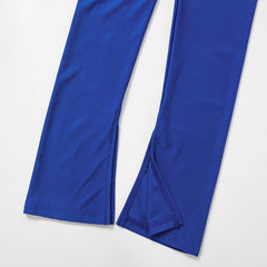 Solid Color Long Sleeve Zipper Legging Pant Set