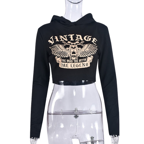 Vintage Legend Graphic Long Sleeve Hooded Crop Top