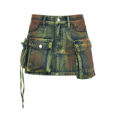 Too Slick To Handle Cargo Denim Mini Skirt (Pre-Order)