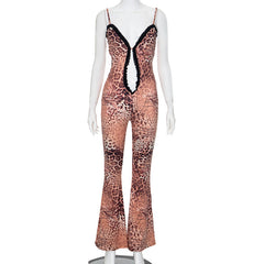 Take The Plunge Animal Print Sleeveless Flare Jumpsuit