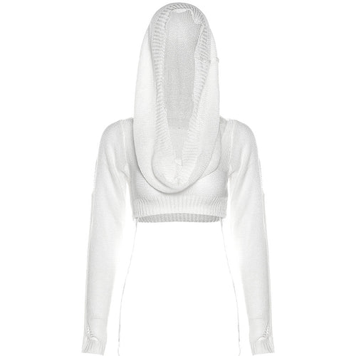 Distressin' You Out Hooded Crochet Knit Crop Top