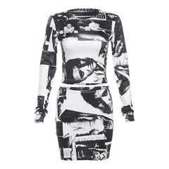 Memorable Faces Graphic Print Mini Skirt Set