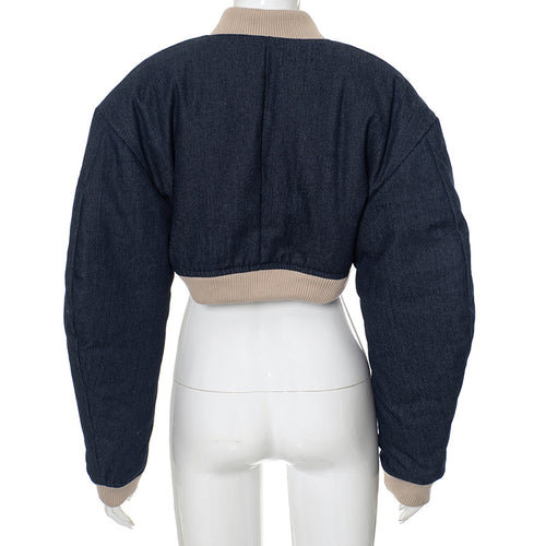 Alter Ego Denim Quilted Cropped Varsity Jacket