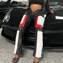 Ride For Me Faux Leather V Cut Straight Leg Pants