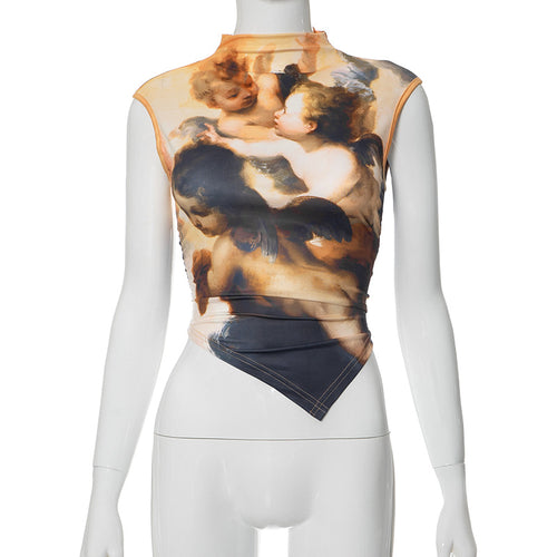 So Heavenly Mock Neck Printed Tank Top