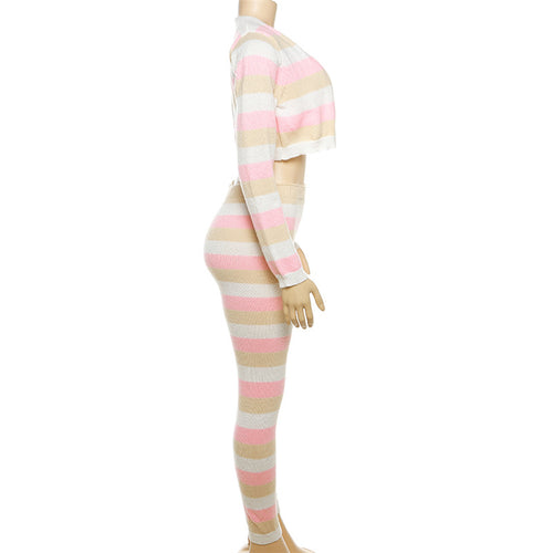 Kamya Striped Knit 3 PC Cami Cardigan Legging Pant Set