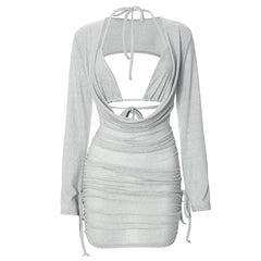 Shimmer Like The Stars 2 PC Long Sleeve Ruched Mini Dress
