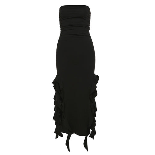 Strapless Ruffle Midi Dress