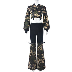 Kasey Camouflage Stretch Denim Belted Pant Set