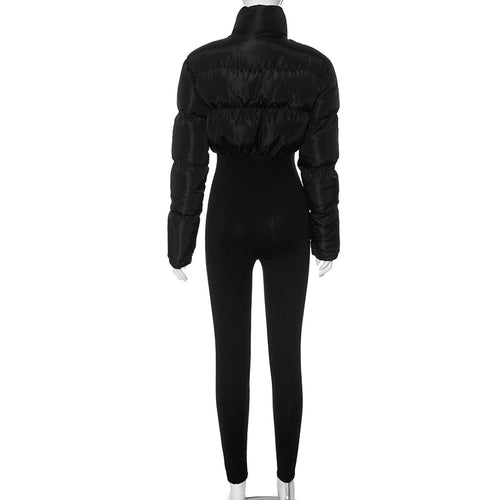 Ski Season Cropped Puffer Stretch Jumpsuit