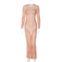 Tara Body Print Long Sleeve Maxi Dress