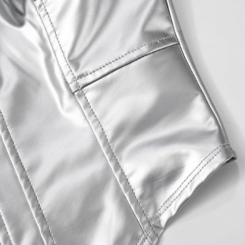 Shine On Metallic Faux Leather Zipper Corset Crop Top