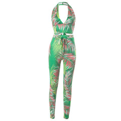 Feeling Tropical Printed Open Back Halter Legging Pant Set