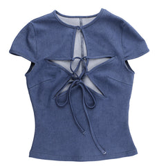 I'm A Star Cutout Denim Crop Tee