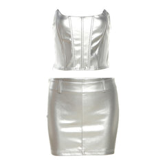 Metallic Corset Mini Skirt Set