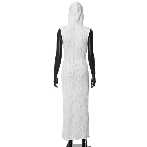 Yuri Textured Hooded Sleeveless Maxi Dress