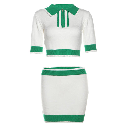 On The Green Knit Short Sleeve Polo Mini Skirt Set