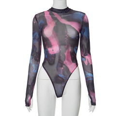 One Of A Kine Tie Dye Mock Neck Bodysuit