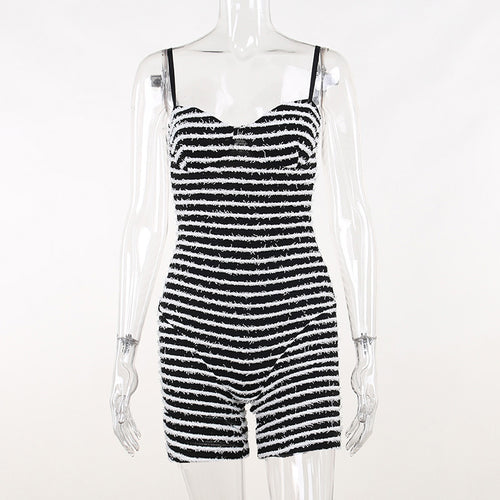 Not So Black And White Striped Sleeveless Knit Romper