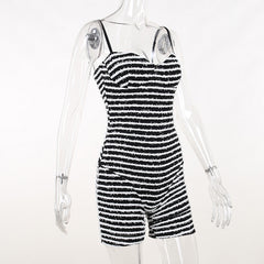 Not So Black And White Striped Sleeveless Knit Romper